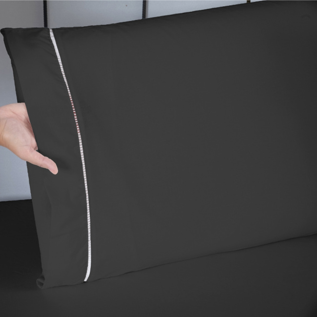 Jogo de Lençol Completo Percal 400 Fios Ponto Palito Grafite