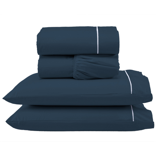 Jogo de Lençol Completo Percal 400 Fios Ponto Palito Marinho