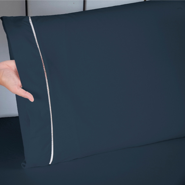 Jogo de Lençol Completo Percal 400 Fios Ponto Palito Marinho