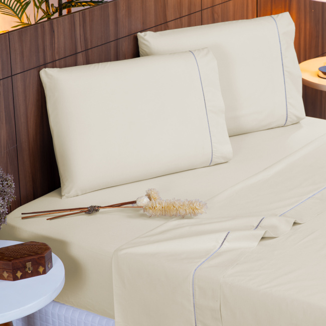 Jogo de Lençol Completo Percal 400 Fios Ponto Palito Palha