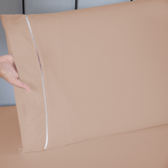 Jogo de Lençol Completo Percal 400 Fios Ponto Palito Salmão