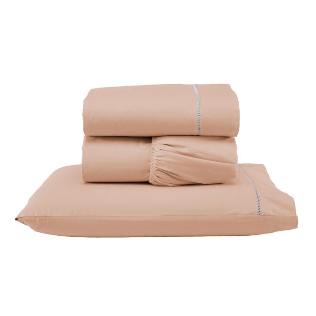 Jogo de Lençol Completo Percal 400 Fios Ponto Palito Salmão