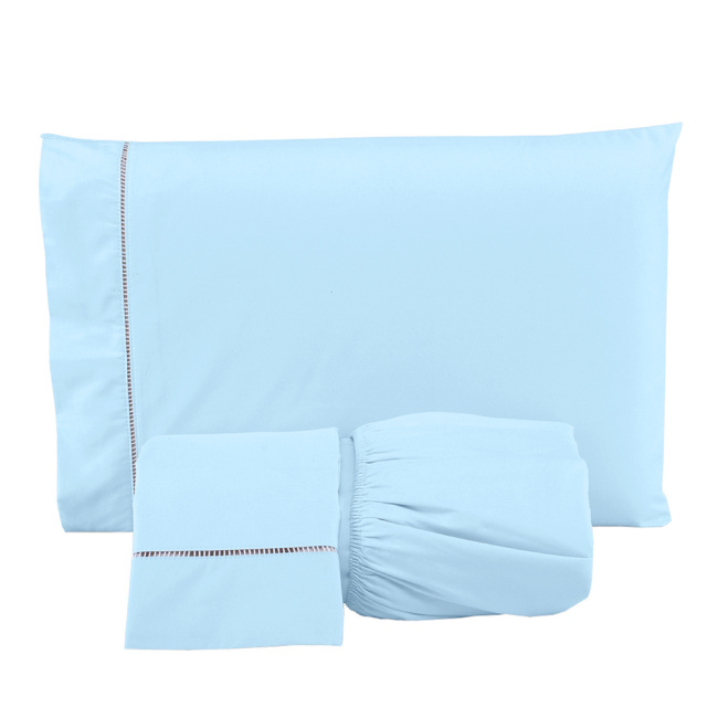 Jogo de Lençol King 3 Peças Percal 200 Fios Algodão Ponto Palito Confort Azul