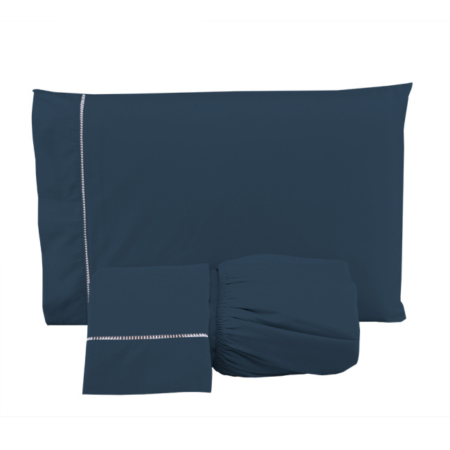 Jogo de Lençol King 3 Peças Percal 200 Fios Algodão Ponto Palito Confort Azul Escuro