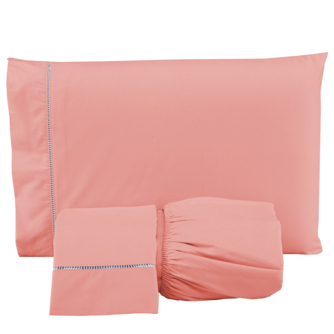 Jogo de Lençol King 3 Peças Percal 200 Fios Algodão Ponto Palito Confort Coral