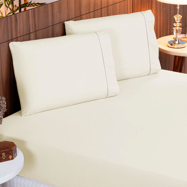 Jogo de Lençol King 3 Peças Percal 200 Fios Algodão Ponto Palito Confort Palha