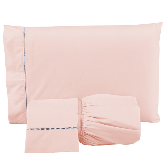 Jogo de Lençol King 3 Peças Percal 200 Fios Algodão Ponto Palito Confort Rosê