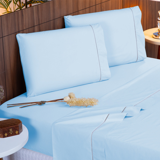 Jogo de Lençol King 4 Peças Percal 200 Fios Algodão Ponto Palito Confort Azul
