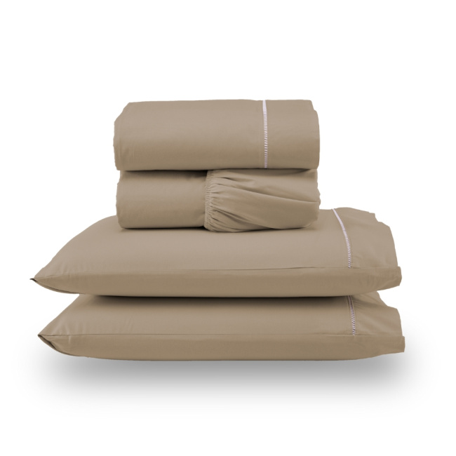 Jogo de Lençol King 4 Peças Percal 200 Fios Algodão Ponto Palito Confort Cáqui