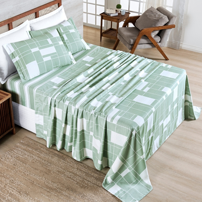 Jogo de Lençol King 4 Peças Percal 400 Fios Premier Estampado Geometric Verde