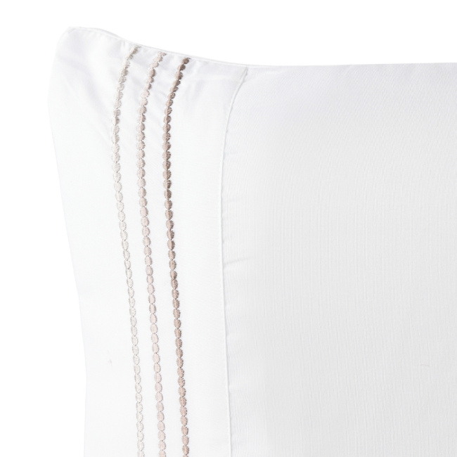 Jogo de Lençol King Size 4 Peças Paris Percal 300 Fios Bordado Branco Neve / Taupe