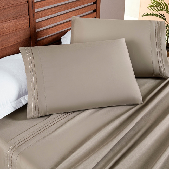 Jogo de Lençol King Size 4 Peças Paris Percal 300 Fios Bordado Taupe