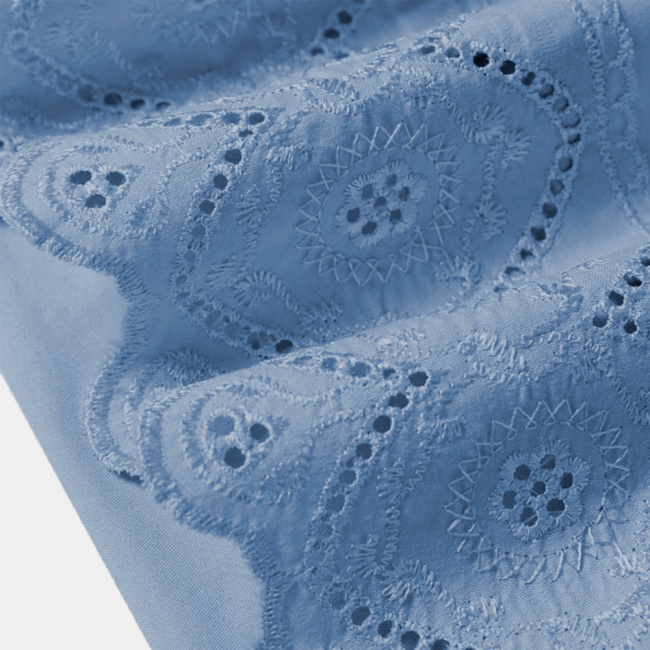 Jogo de Lençol Napoli Percal 300 Fios Lese Bordado Inglês Azul