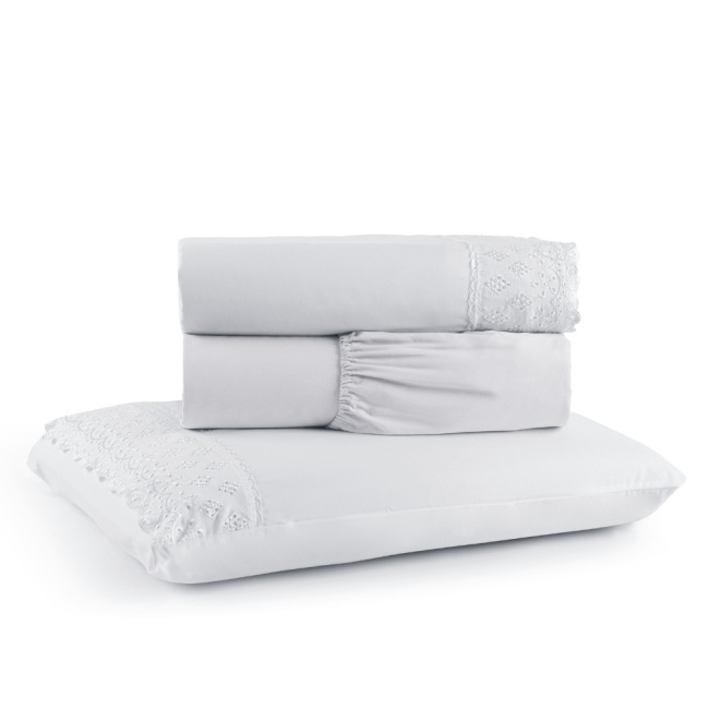 Jogo de Lençol Napoli Percal 300 Fios Lese Bordado Inglês Branco