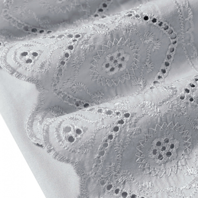 Jogo de Lençol Napoli Percal 300 Fios Lese Bordado Inglês Cinza