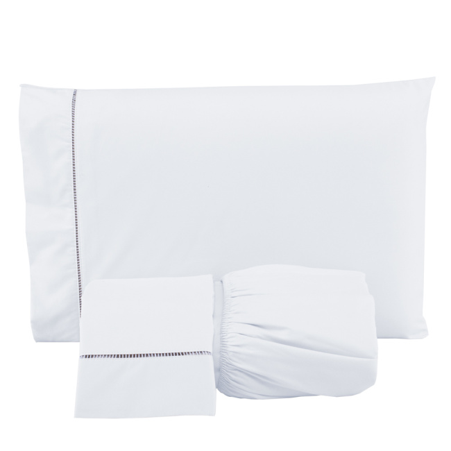 Jogo de Lençol Percal 400 Fios Ponto Palito Branco