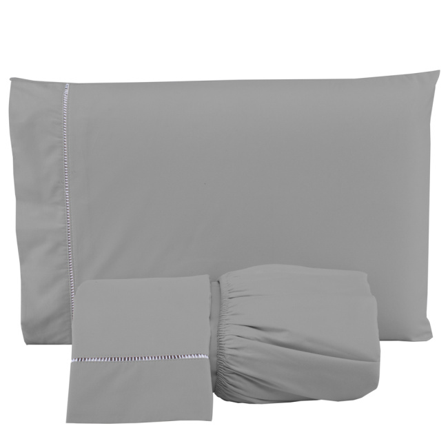 Jogo de Lençol Percal 400 Fios Ponto Palito Cinza