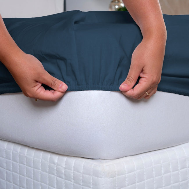 Jogo de Lençol Percal 400 Fios Ponto Palito Marinho