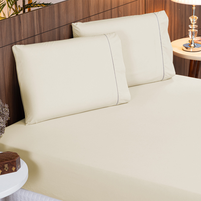 Jogo de Lençol Percal 400 Fios Ponto Palito Palha