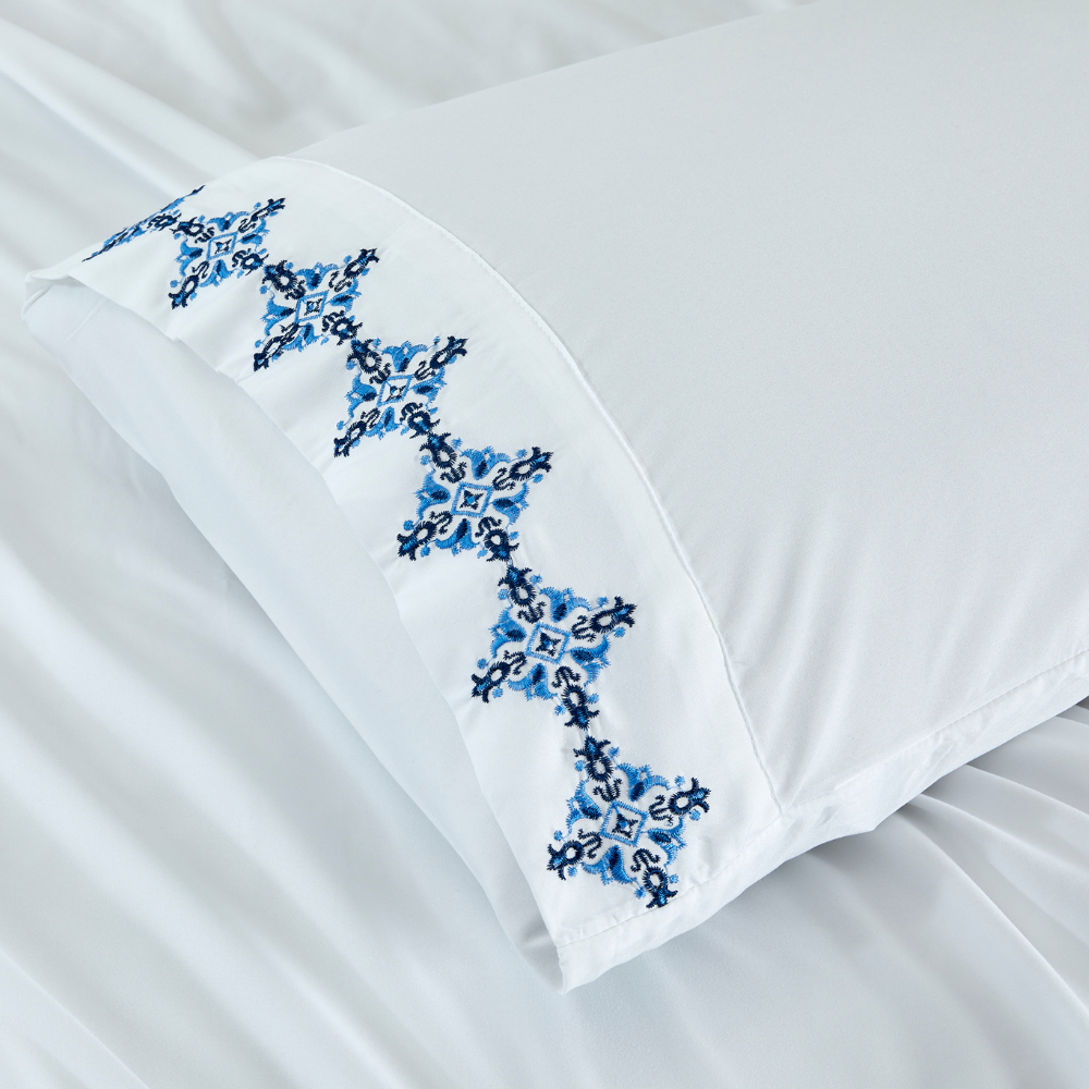 Jogo de Lençol Queen 4 Peças Paris Percal 300 Fios Bordado Branco