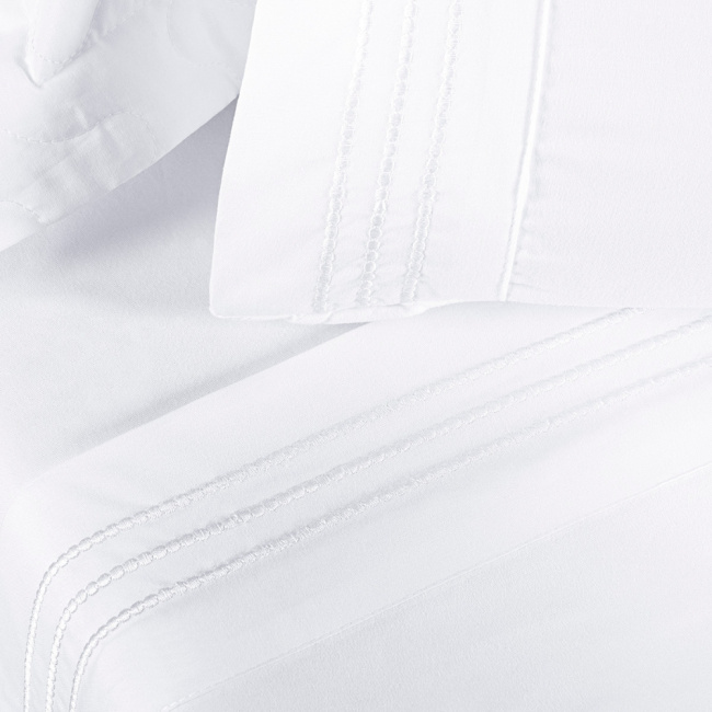 Jogo de Lençol Queen 4 Peças Paris Percal 300 Fios Bordado Branco Neve