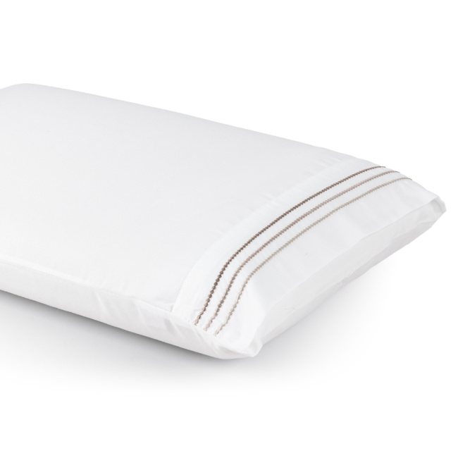 Jogo de Lençol Queen 4 Peças Paris Percal 300 Fios Bordado Branco Neve / Taupe