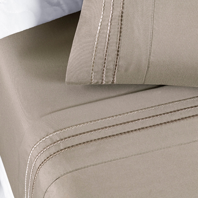 Jogo de Lençol Queen 4 Peças Paris Percal 300 Fios Bordado Taupe