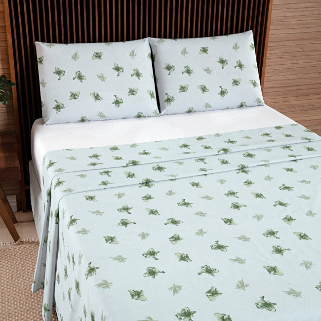 Jogo de Lençol Queen 4 Peças Percal 200 Fios Algodão Confort Estampado Lírio Verde