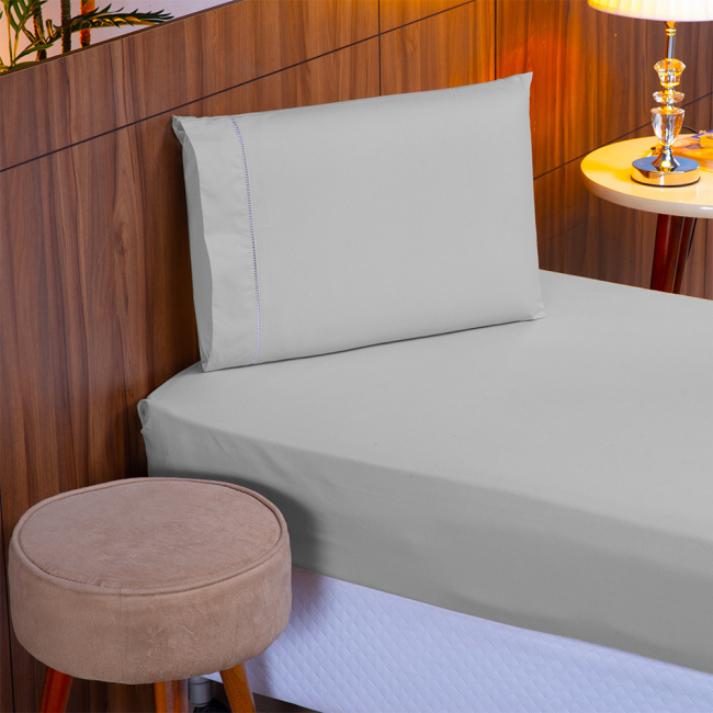 Jogo de Lençol Solteiro 2 Peças Percal 200 Fios Algodão Ponto Palito Confort Cinza
