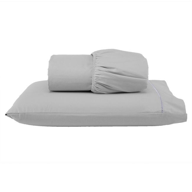 Jogo de Lençol Solteiro 2 Peças Percal 200 Fios Algodão Ponto Palito Confort Cinza