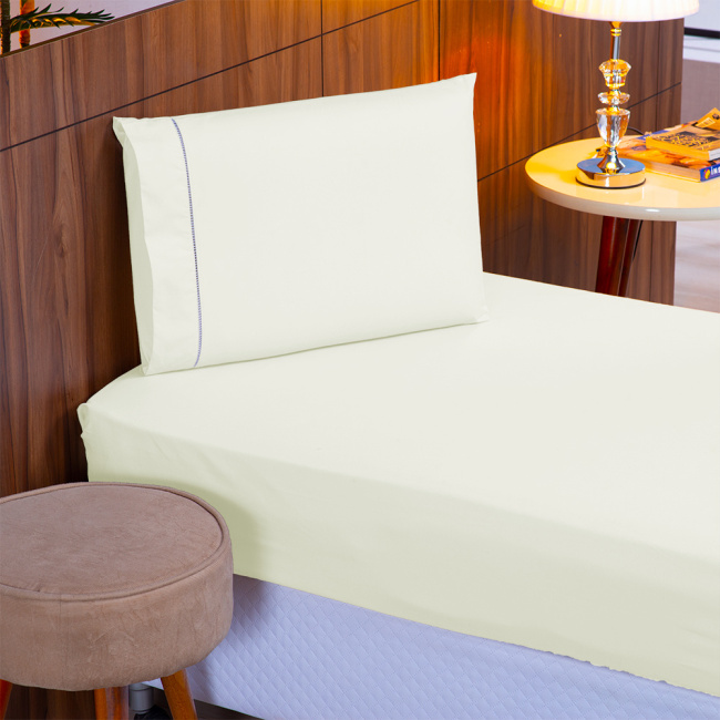 Jogo de Lençol Solteiro 2 Peças Percal 200 Fios Algodão Ponto Palito Confort Palha