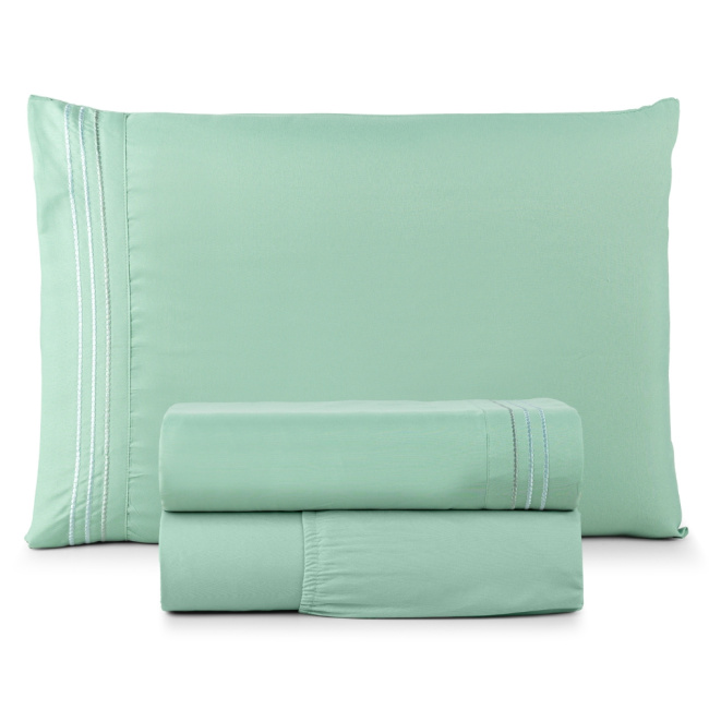 Jogo de Lençol Solteiro 3 Peças Paris Percal 300 Fios Bordado Salvia