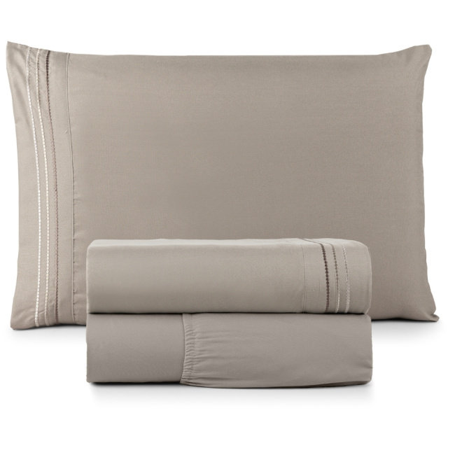 Jogo de Lençol Solteiro 3 Peças Paris Percal 300 Fios Bordado Taupe