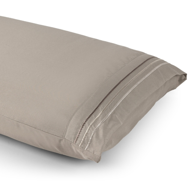 Jogo de Lençol Solteiro 3 Peças Paris Percal 300 Fios Bordado Taupe