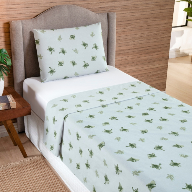 Jogo de Lençol Solteiro 3 Peças Percal 200 Fios Algodão Confort Estampado Lírio Verde