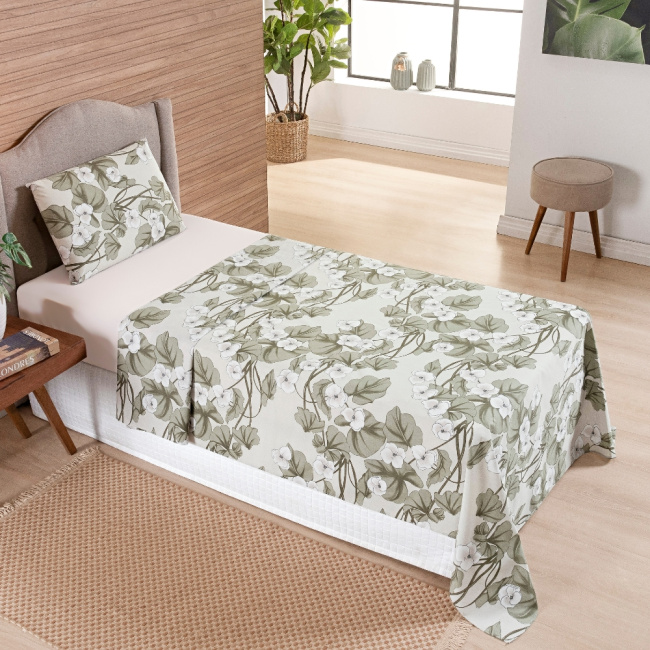 Jogo de Lençol Solteiro 3 Peças Percal 200 Fios Algodão Confort Estampado Magnólia Palha