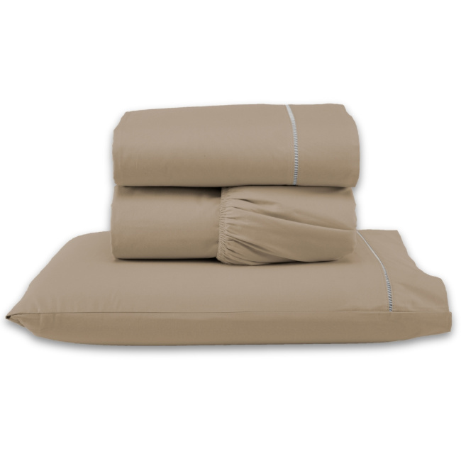 Jogo de Lençol Solteiro 3 Peças Percal 200 Fios Algodão Ponto Palito Confort Cáqui