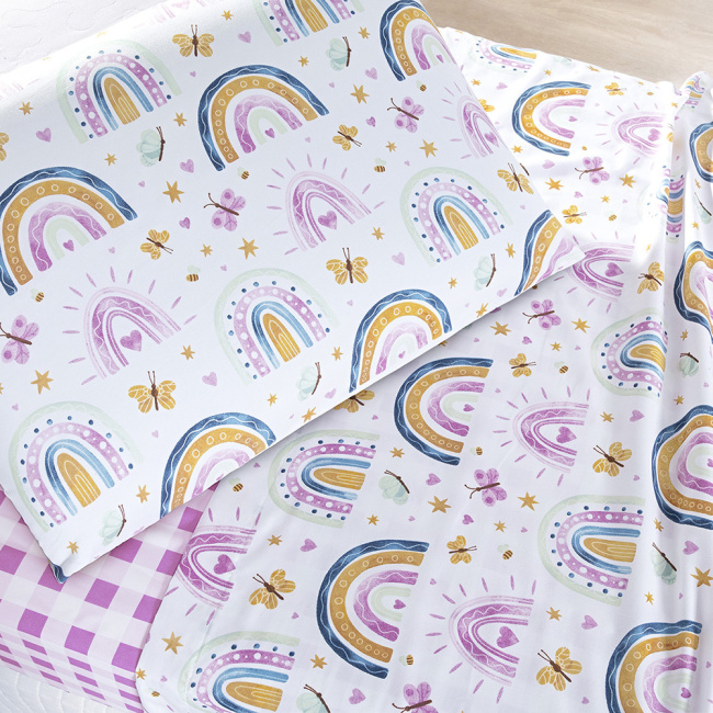 Jogo De Lençol Solteiro 3 Peças Percal 300 Fios Infantil Colorê Estampado Arco-Íris