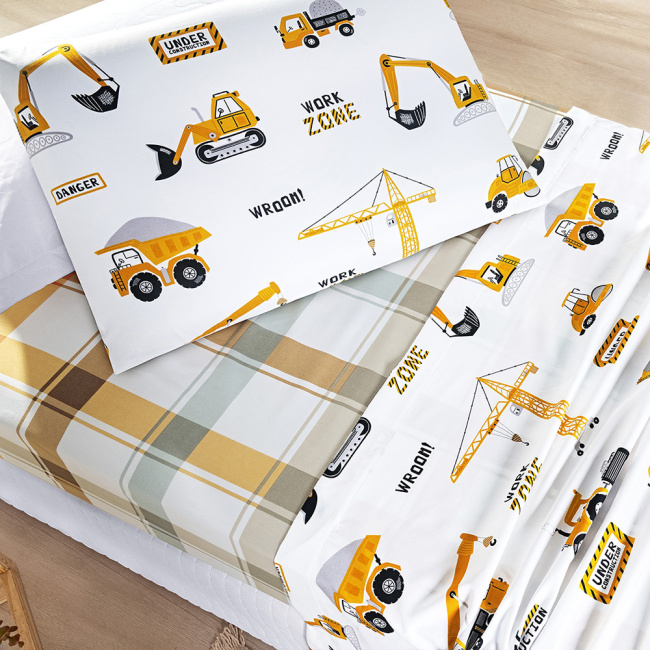 Jogo De Lençol Solteiro 3 Peças Percal 300 Fios Infantil Colorê Estampado Truck