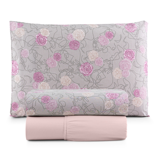 Jogo de Lençol Solteiro 3 Peças Percal 200 Fios Algodão Confort Estampado Floral Rosa