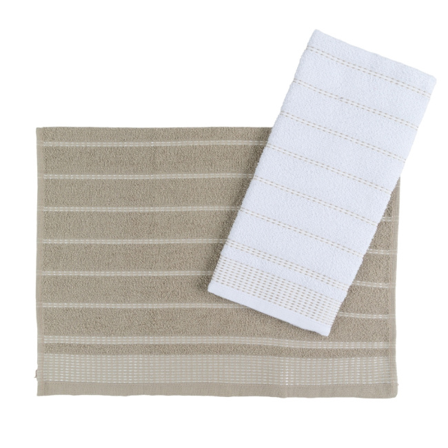 Kit 2 Panos de Prato Atoalhado Copa 45x65cm Bordado 300g/m² Algodão Cáqui