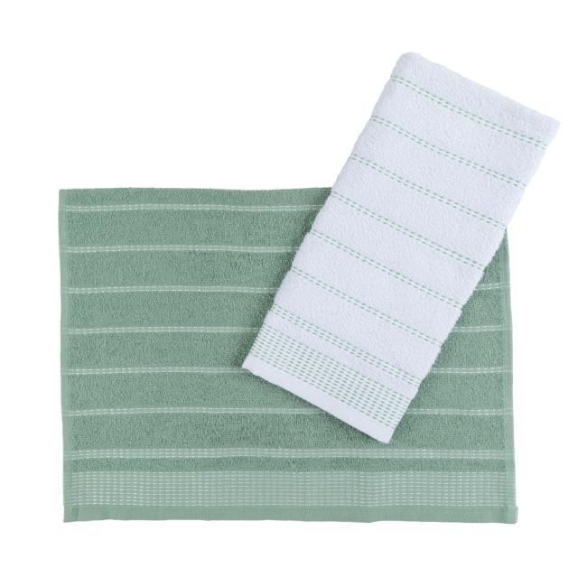 Kit 2 Panos de Prato Atoalhado Copa 45x65cm Bordado 300g/m² Algodão Verde