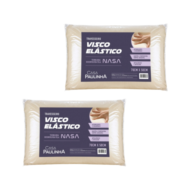 Kit 2 Travesseiro Nasa 70x50cm Médio 13cm Altura Antialérgico Viscoelástico Antiácaro