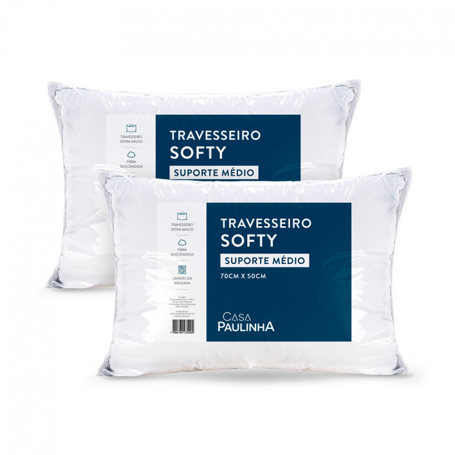 Kit 2 Travesseiros Micropercal Softy Suporte Médio Enchimento Silicone
