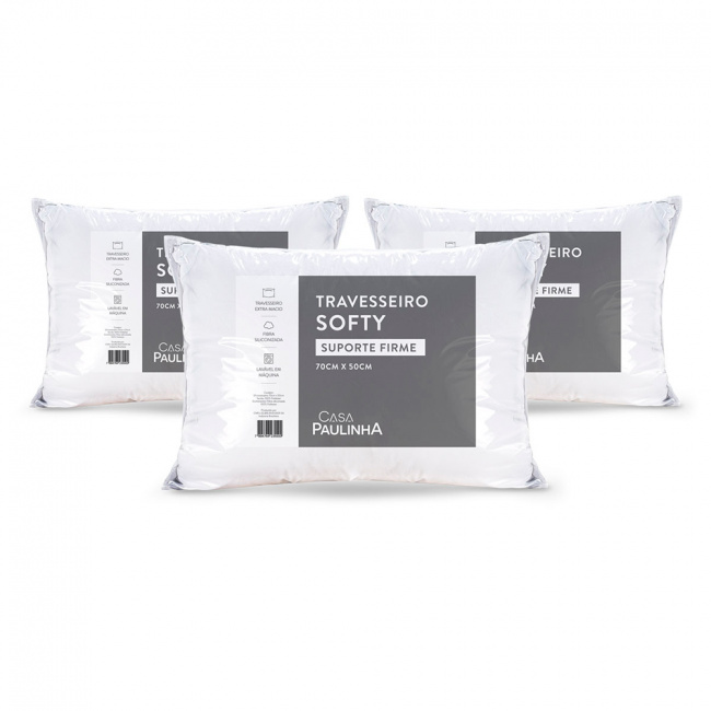 Kit 3 Travesseiros Micropercal Softy Suporte Firme Enchimento Silicone