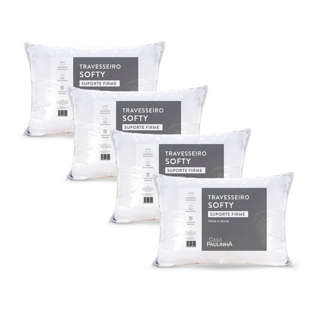 Kit 4 Travesseiros Micropercal Softy Suporte Firme Enchimento Silicone