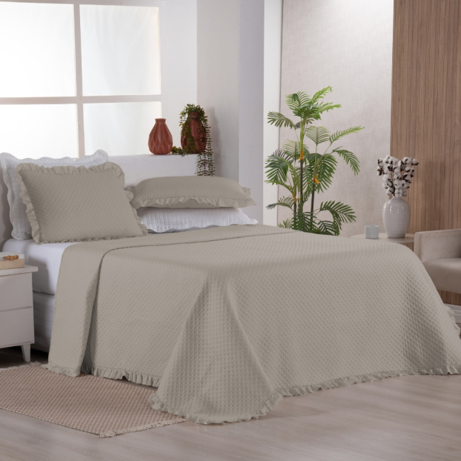 Kit Cobre Leito Colcha Casal 3 Peças Amore Matelado Dupla Face Cáqui