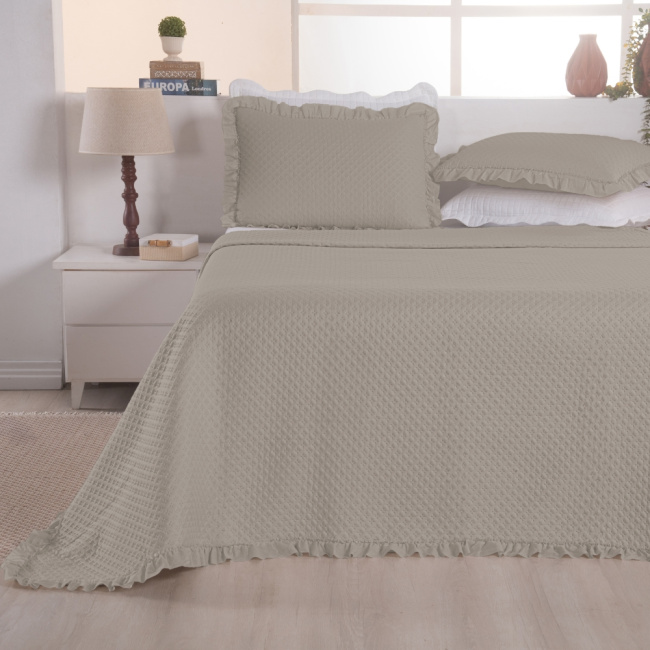 Kit Cobre Leito Colcha Casal 3 Peças Amore Matelado Dupla Face Cáqui