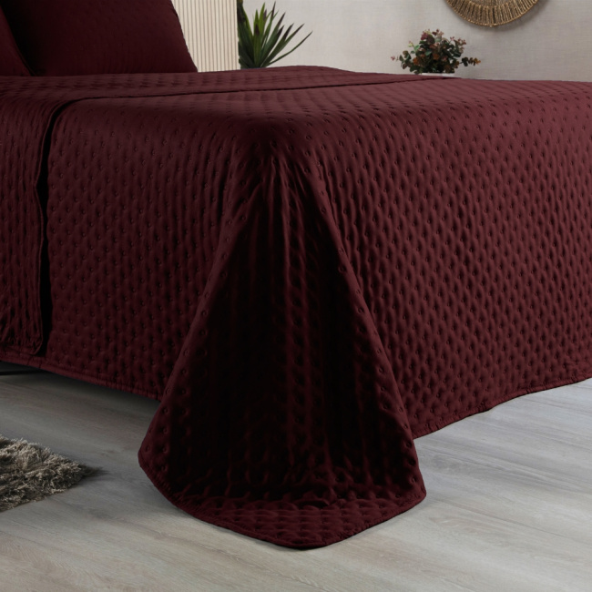 Kit Cobre Leito Colcha Casal 3 Peças Matelado Dupla Face Dots 300 Fios Vinho