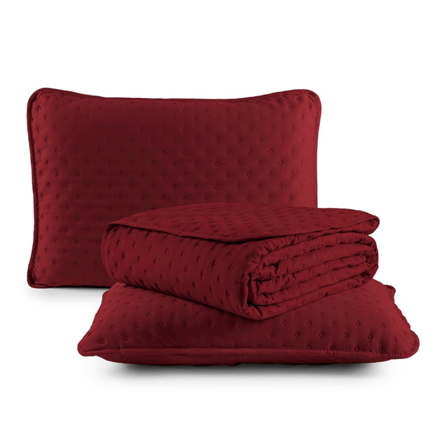 Kit Cobre Leito Colcha Casal 3 Peças Matelado Dupla Face Dots 300 Fios Vinho